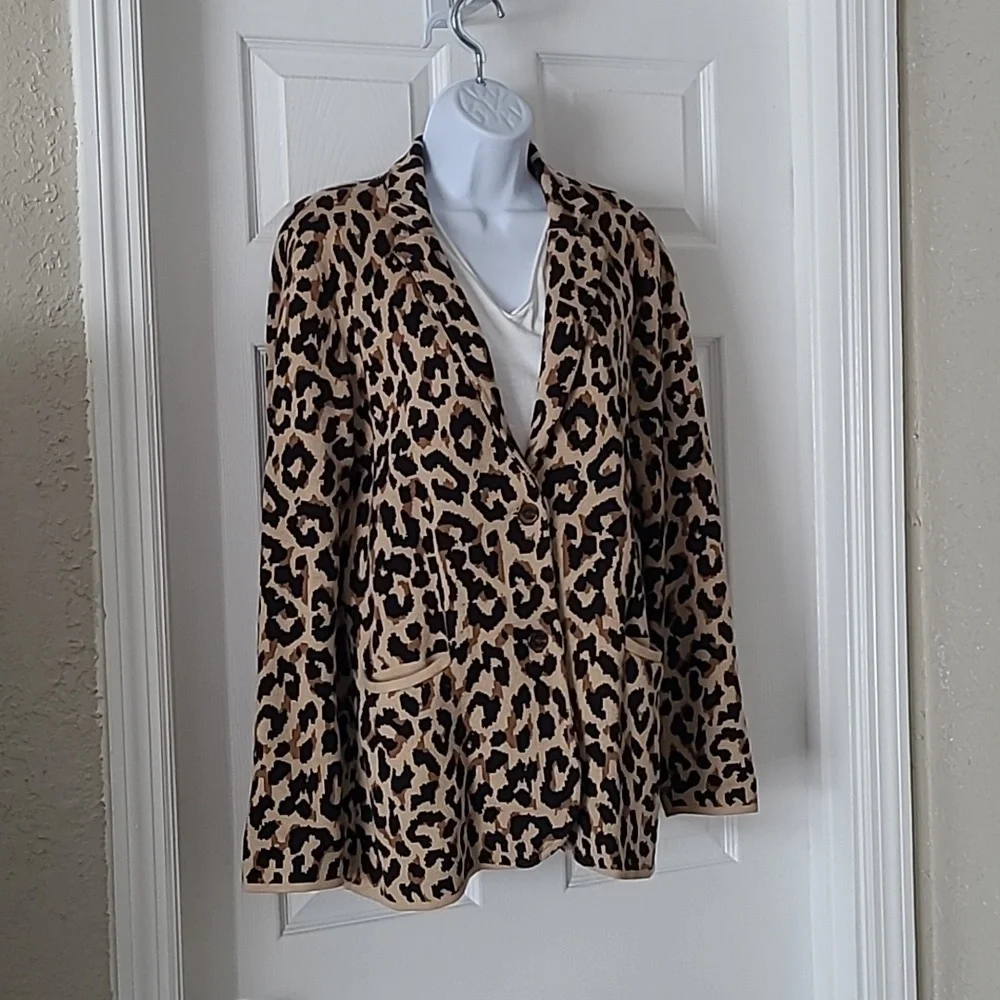 J. Crew Factory Schoolboy Sweater Blazer Animal Print Medium - Picture 2 of 11